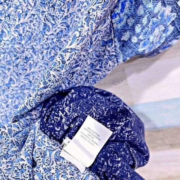 LUCKY BRAND Floral Mixed Tee Blue Boho Cotton Blend Womens Medium - Picture 5 of 6